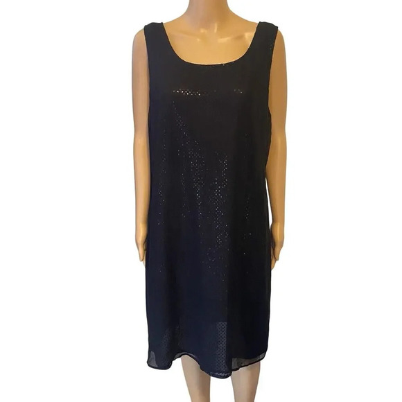 Amanda Lane Dresses & Skirts - VTG Amanda Lane Silk Black Luxury Midi Dress SZ 14 Metallic Dot Lined Layer Goth